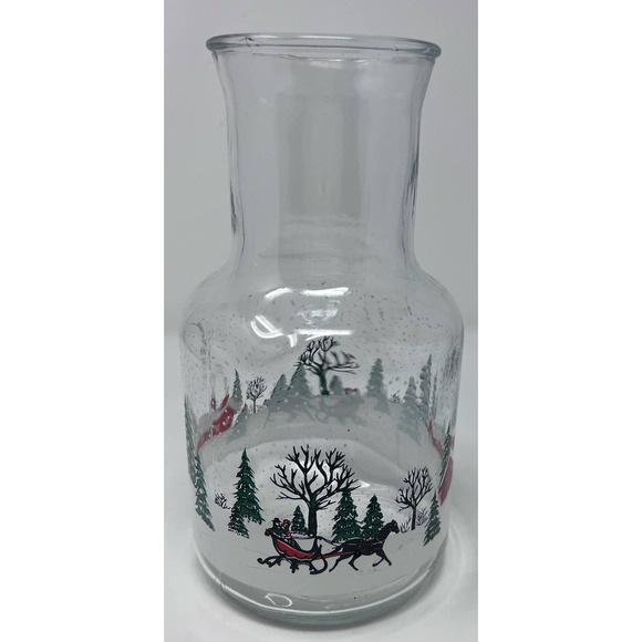 KIG Indonesia Vintage Glass‎ Christmas Winter Sleigh Scene Carafe Decanter 9" - Picture 2 of 6